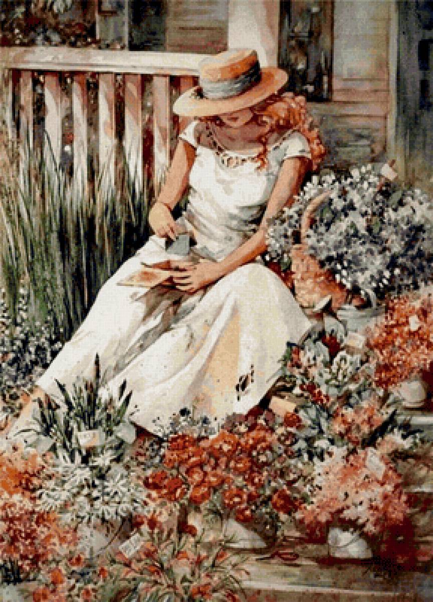 девушка - садовые цветы, девушка в саду - предпросмотр