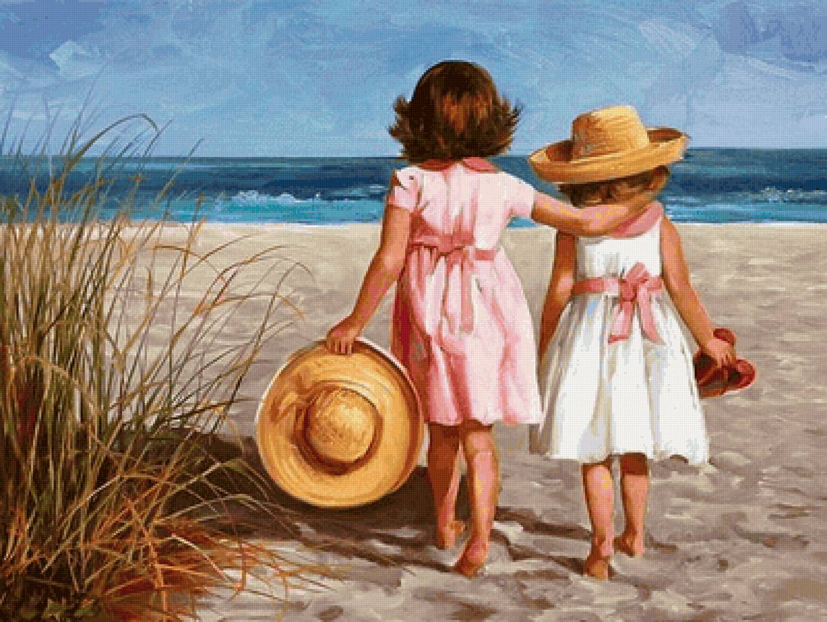 дети - пляж, девочки, дети, лето - предпросмотр