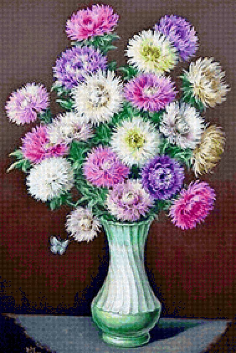 Астры в вазе - цветы - предпросмотр