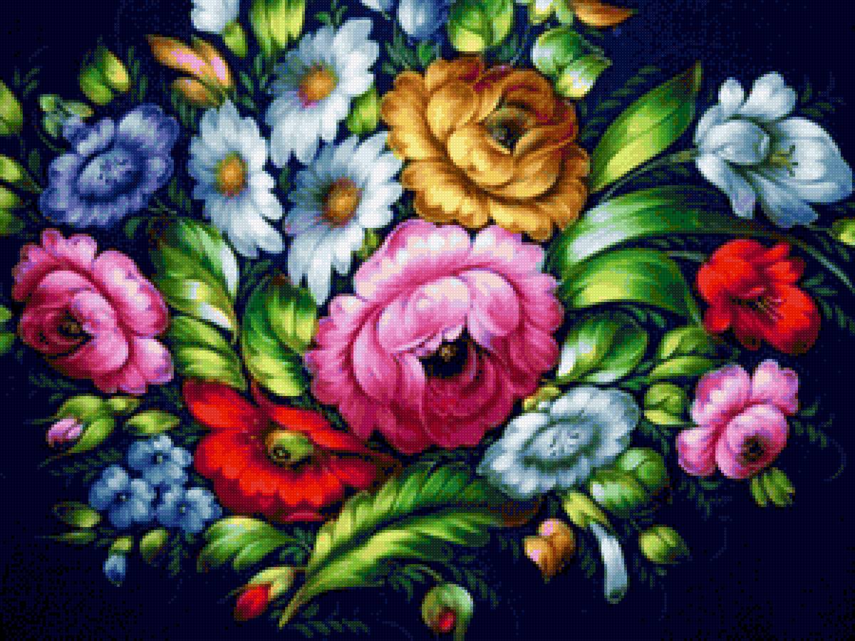 Жостовский мотив - цветы, роспись, узор - предпросмотр