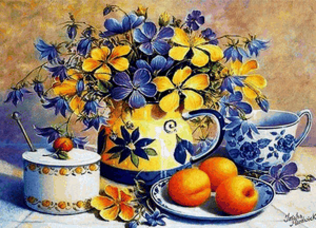 Натюрморт - абрикосы, цветы, натюрморт - предпросмотр