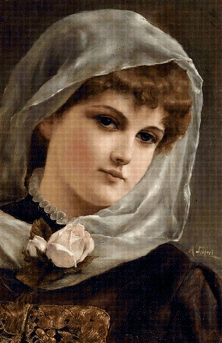 Девушка с розой. Alfred Seifert - 19 век, роза, портрет, живопись, девушка - предпросмотр