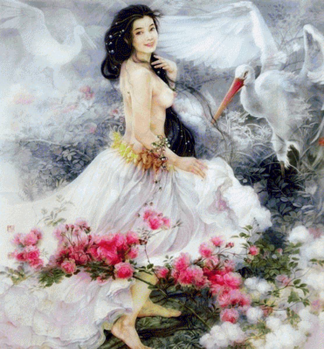 mujer con aves - mujeres - предпросмотр