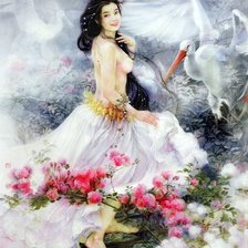 Схема вышивки «mujer con aves»