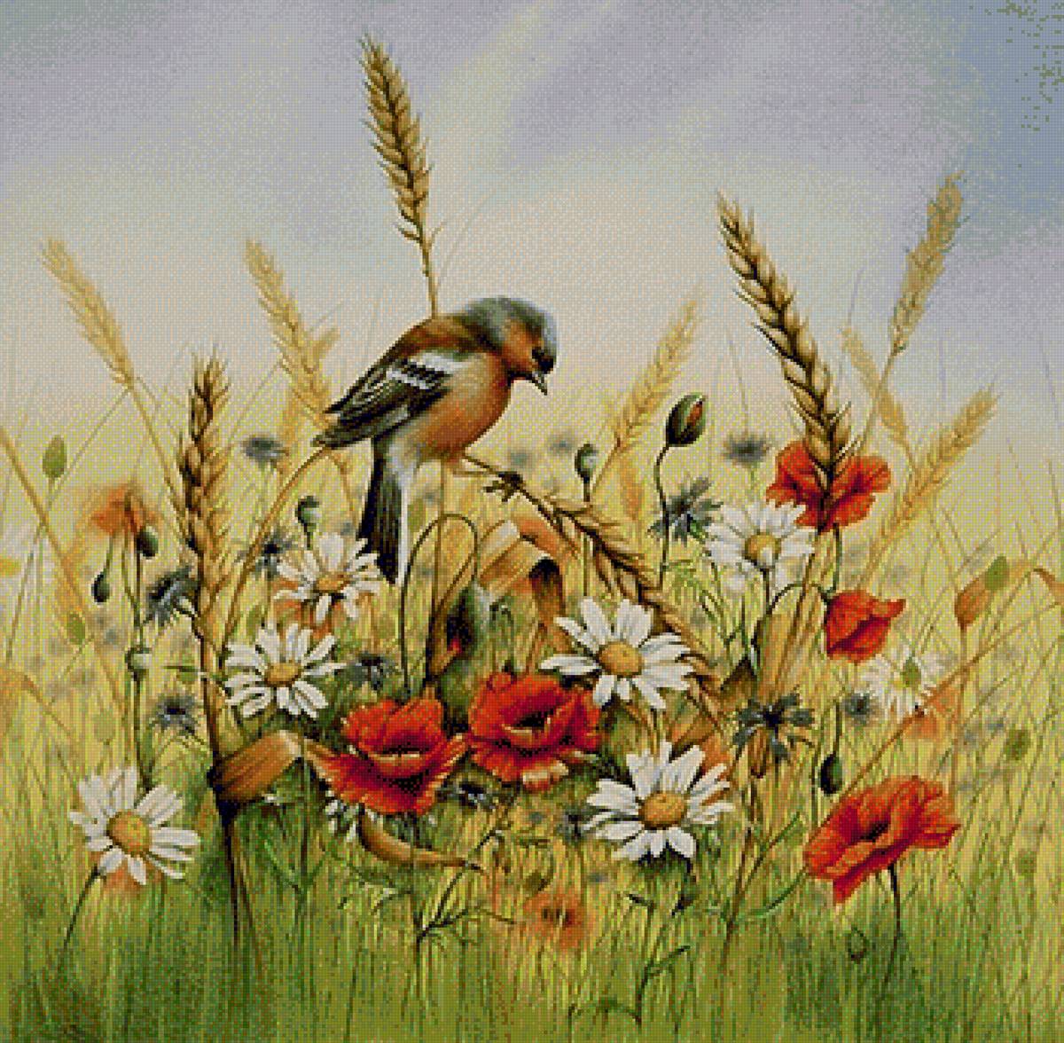 pajaro con amapolas - animales - предпросмотр