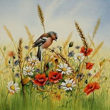 Схема вышивки «pajaro con amapolas»