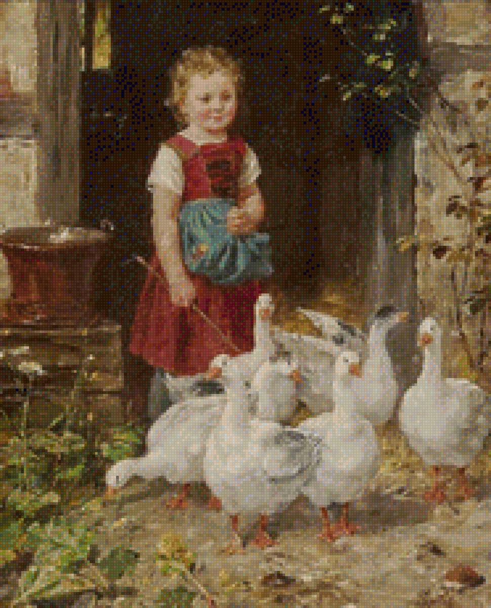 Иоганн Спрель. Гуси Лизель - девочка и гуси - предпросмотр