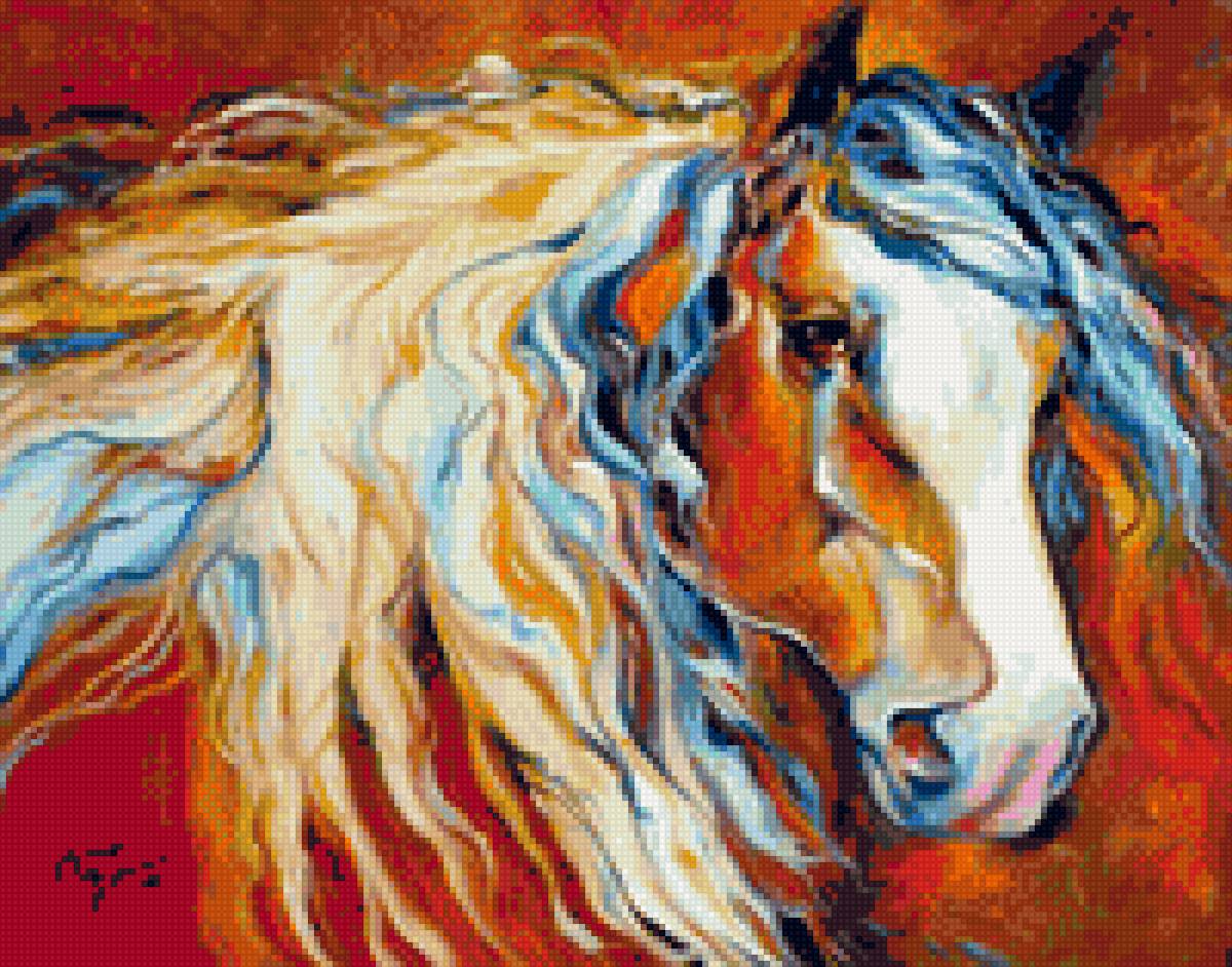 Конь-огонь - кони, природа, лошади, живопись, лошадь, настроение, огонь - предпросмотр