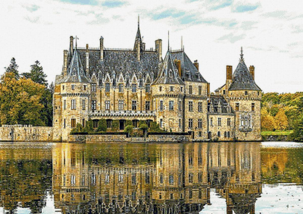 Замок на воде - деревья, отражение, озеро, замок - предпросмотр