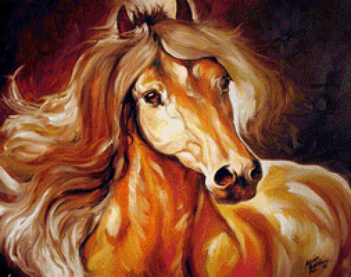 Удивленная лошадь - лошади, кони, живопись., лошадь, настроение, природа - предпросмотр