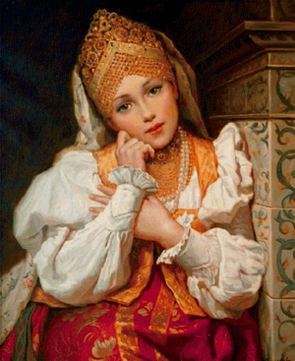 русская красавица - кокошник, девушка, сарафан - предпросмотр