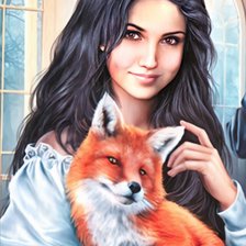 Схема вышивки «Девушка с лисой»