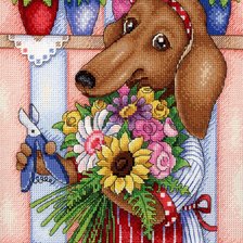 Схема вышивки «такса цветочница»