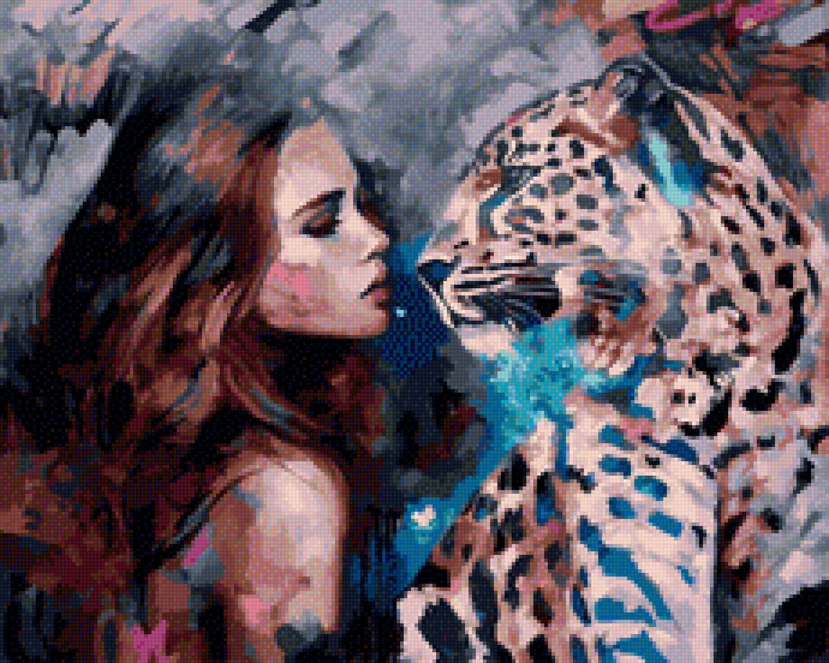 Сила и грация - девушка, леопард - предпросмотр