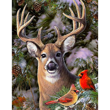 Схема вышивки «Олень в зимнем лесу.»