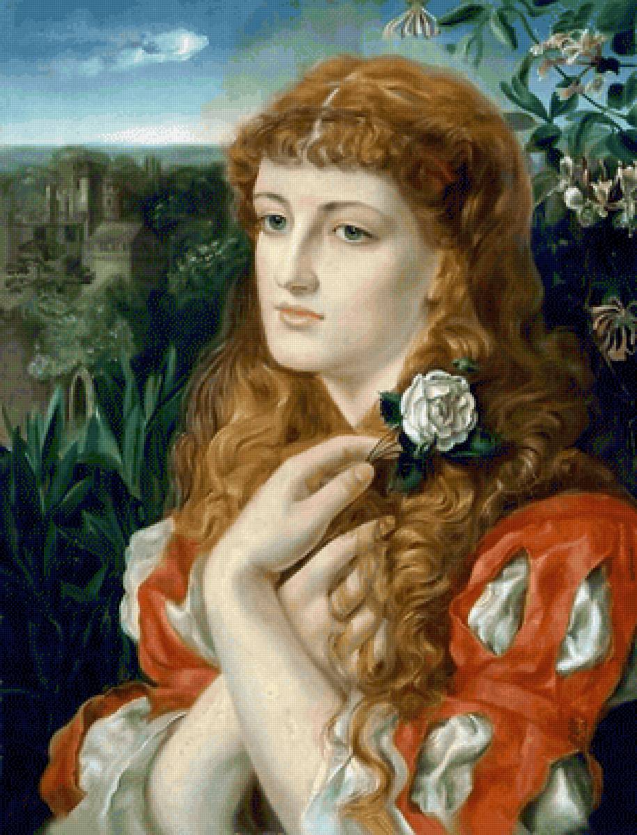 Эмма Сэндис. Роза Леди Холдинг - 19 век, роза, портрет, девушка, прерафаэлиты, живопись - предпросмотр