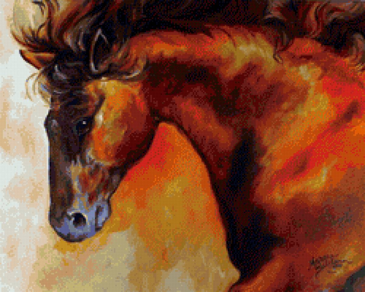 кудрявый конь - лошади, настроение, лошадь, живопись., кони, природа - предпросмотр