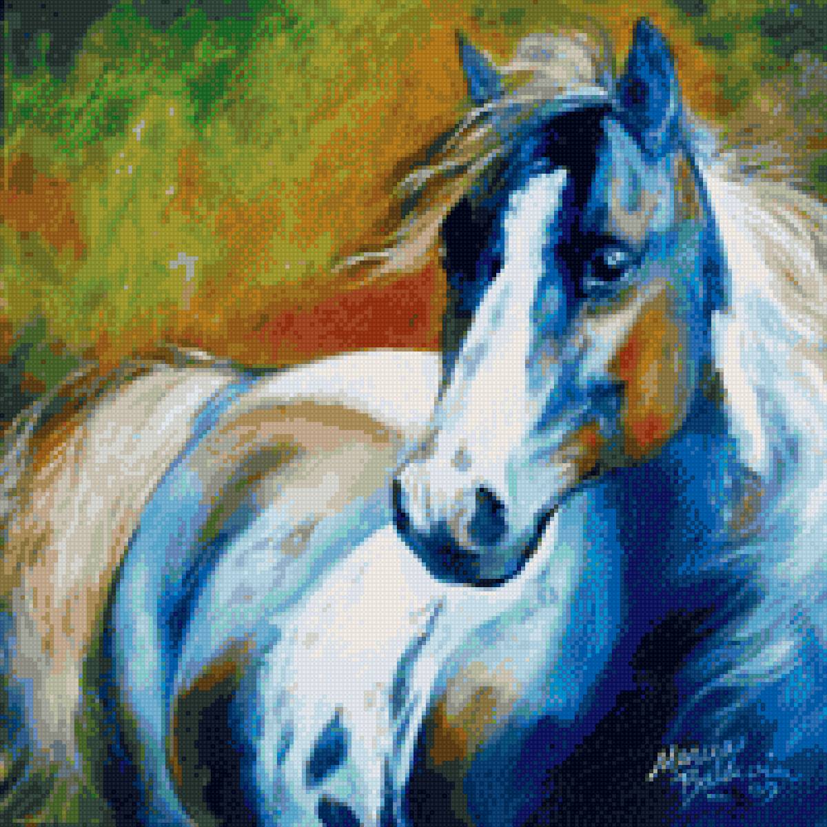 пятнистая лошадь - лошади, лошадь, кони, природа, настроение, живопись. - предпросмотр