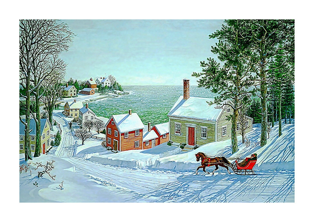 №2154565 - зима, сосны, сани, лошадь, поселок, домик - оригинал