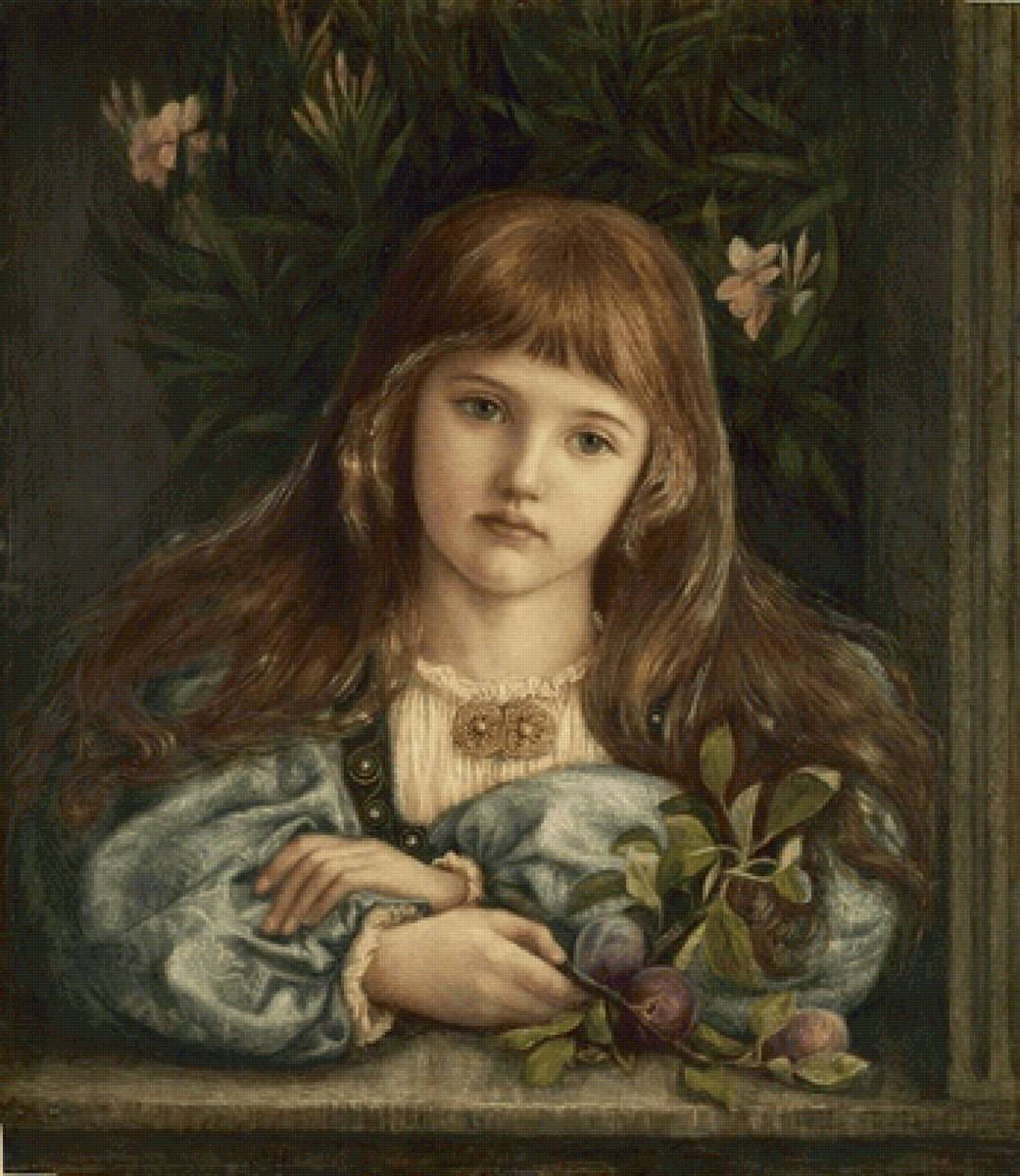 Marie Spartali Stillman. Девочка со сливами - портрет, живопись, девочка, 19 век - предпросмотр