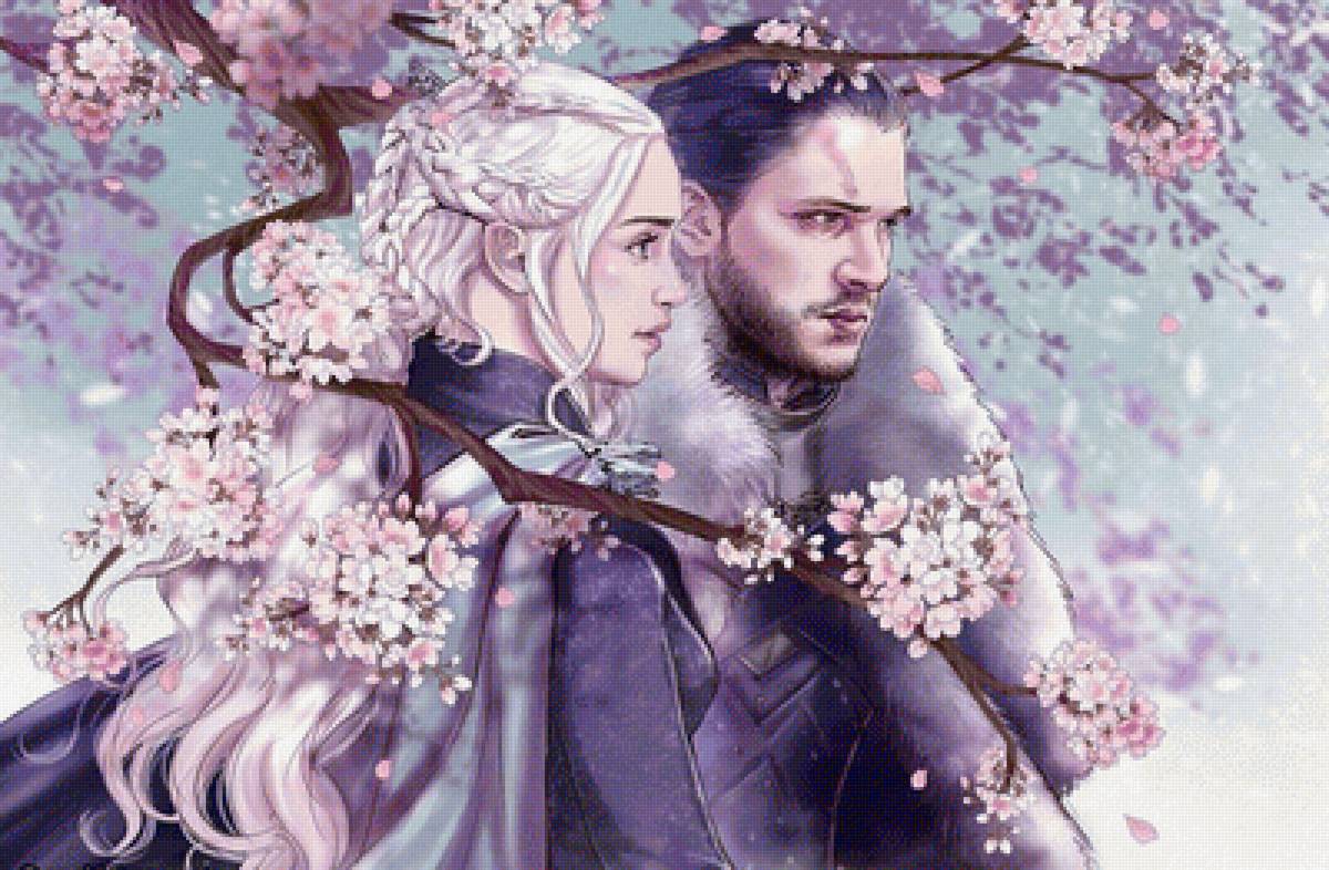 Дейнерис и Джон Сноу - игра престолов, иллюстрация - предпросмотр