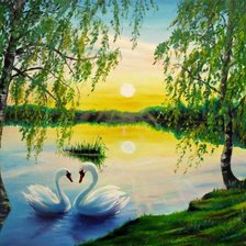 Схема вышивки «Лебеди на пруду»