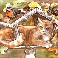 Схема вышивки «кот в кормушке»