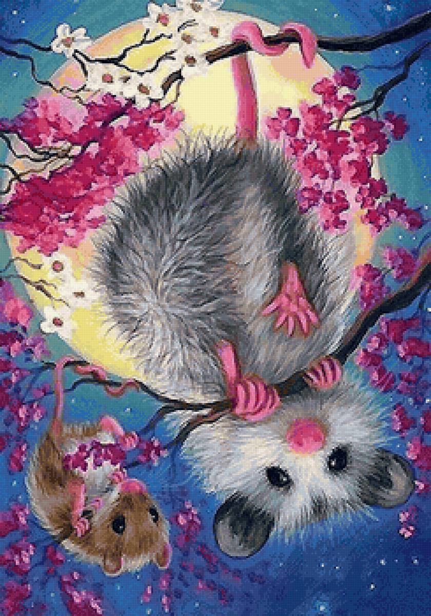 мышки - цветы, луна, мышки - предпросмотр