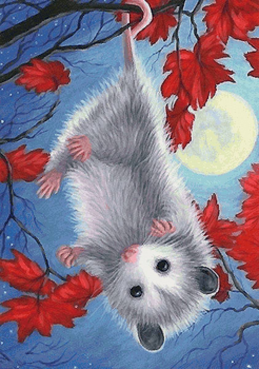 мышка - луна, листва, мышка - предпросмотр