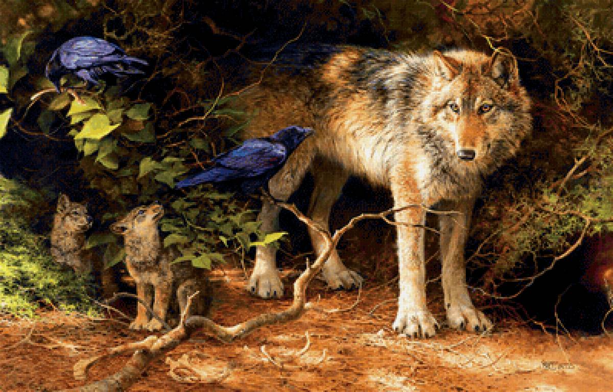 №2157396 - волчата, волчица, ворон - предпросмотр