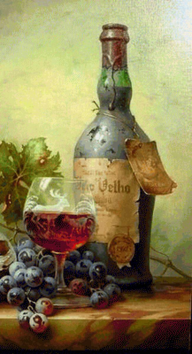 Натюрморт - бокал, вино, виноград - предпросмотр