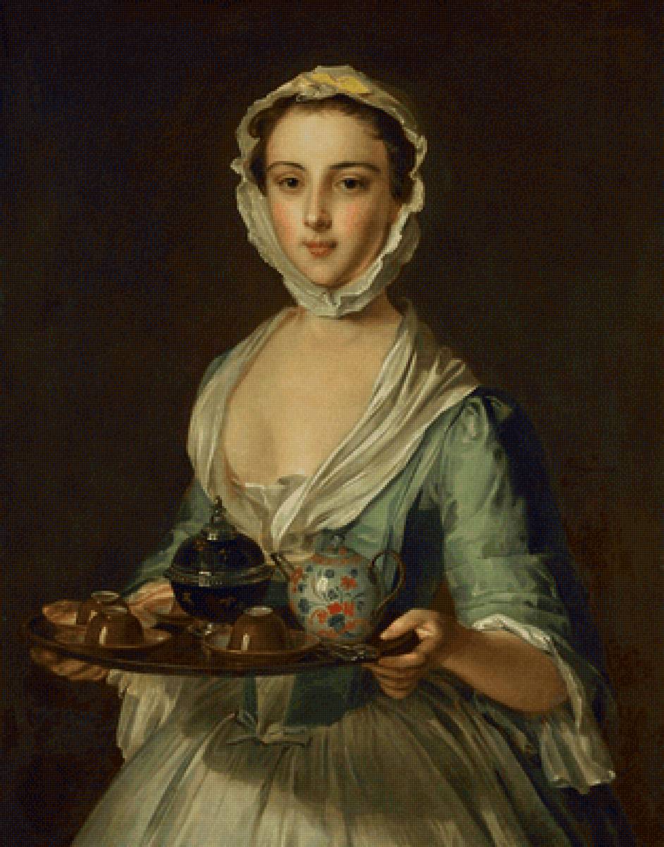 Philip Mercier. Девушка с подносом (Ханна- горничная художника) - 18 век, живопись, девушка, портрет - предпросмотр