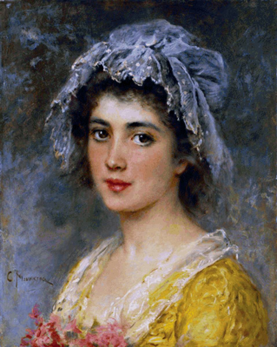 Константин Егорович Маковский. Женский портрет - девушка, живопись, 19 век, портрет, женщина, дама - предпросмотр