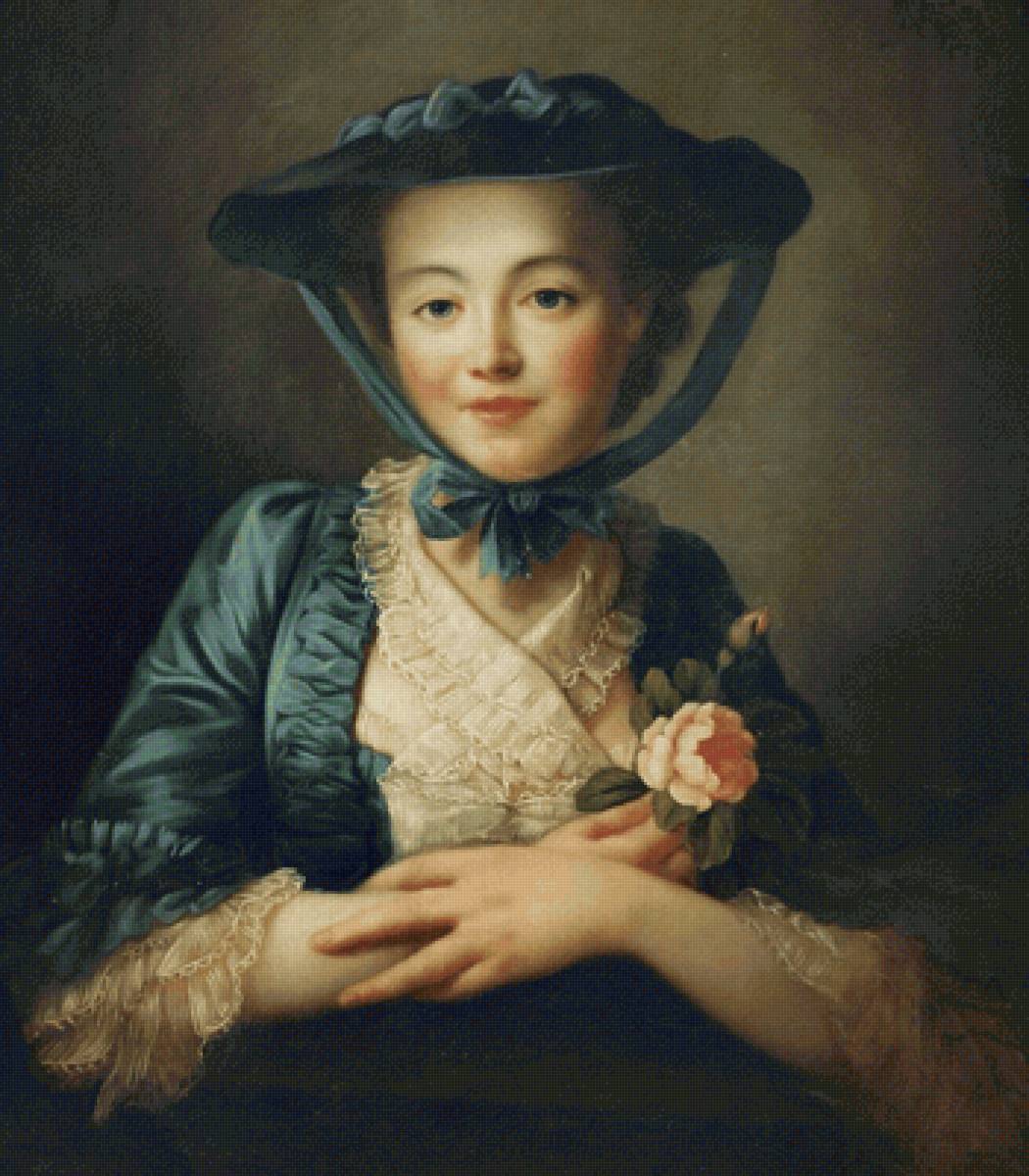 François Hubert Drouais. Портрет девушки с розой - девушка, 18 век, живопись, портрет - предпросмотр