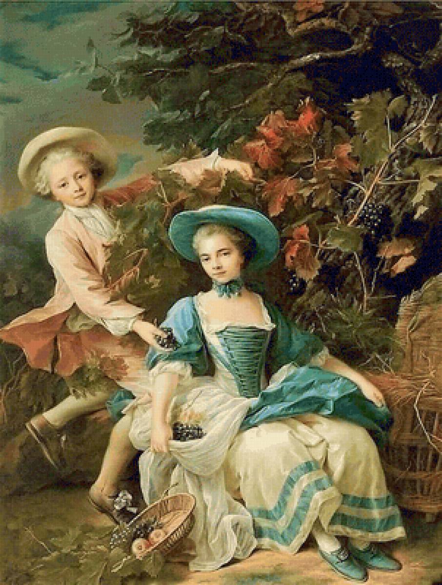 Francois Hubert Drouais. Принц де Гемене и мадемуазель де Субиз - девочка, мальчик, живопись, 18 век, портрет - предпросмотр