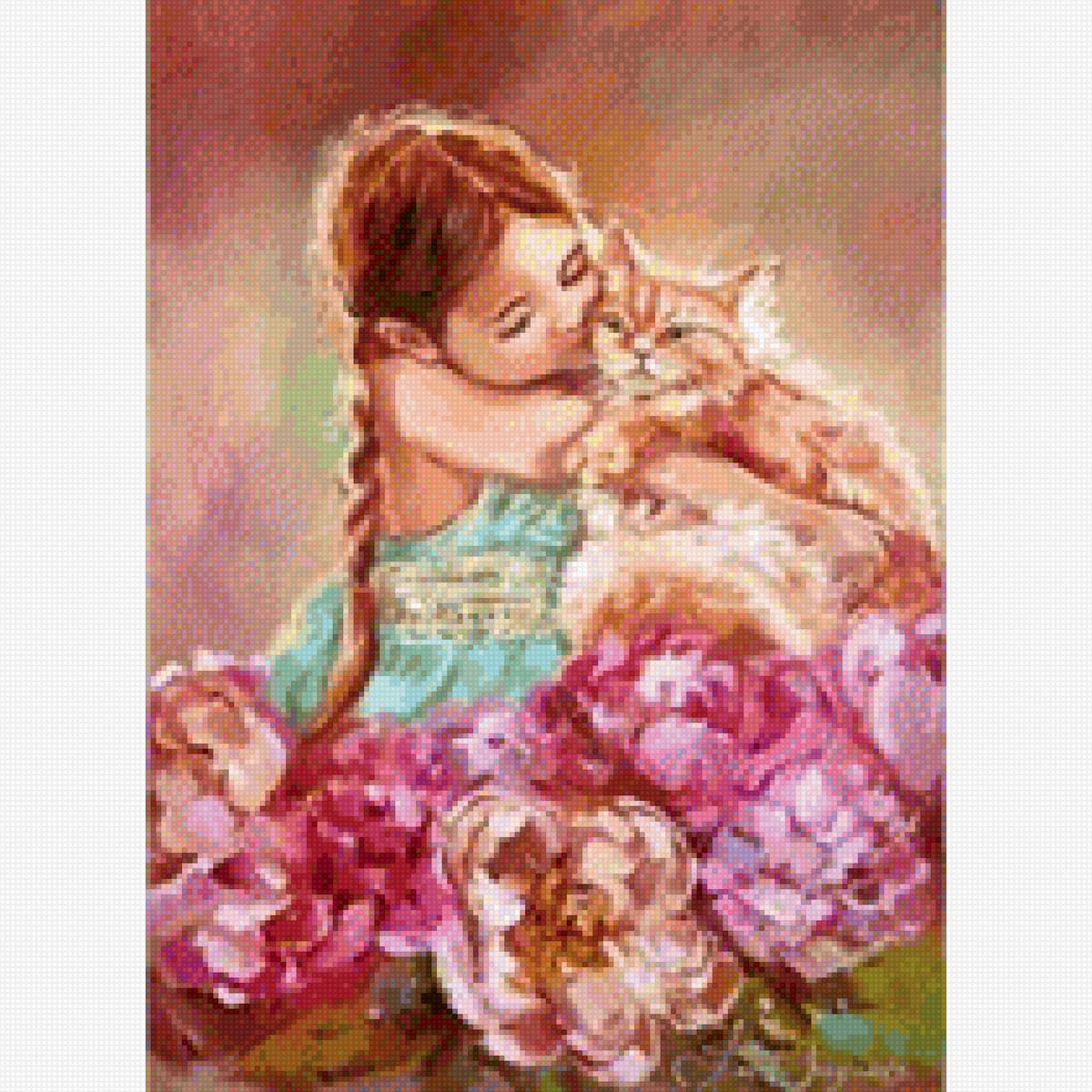 Друзья - кот, девочка - предпросмотр