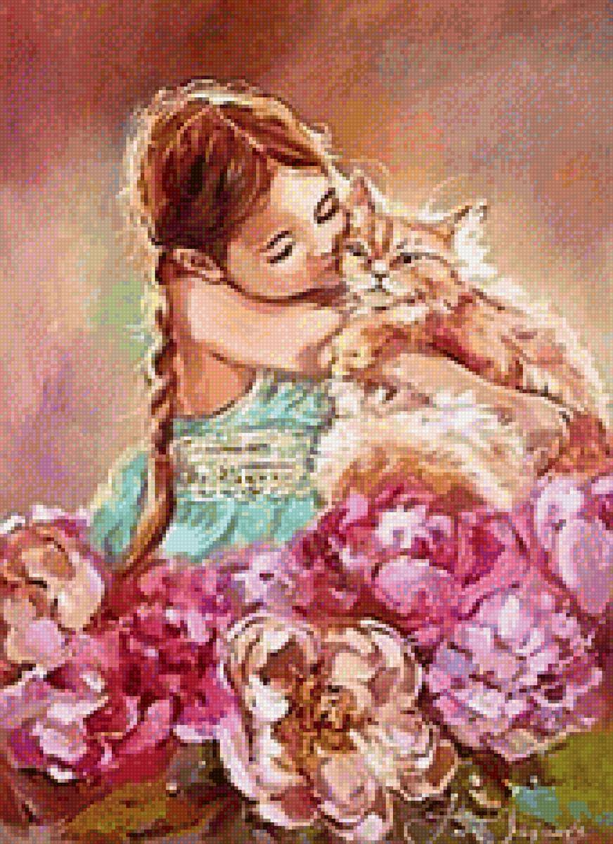 Два друга - дружба, девочка, кот - предпросмотр