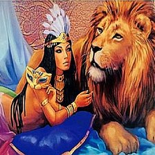 Схема вышивки «Девушка и лев»