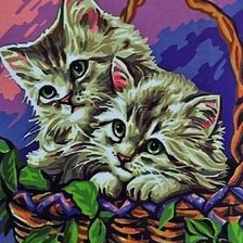 Схема вышивки «Котята в лукошке»