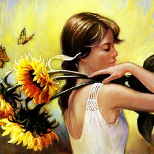 Схема вышивки «Девушка с подсолнухами»