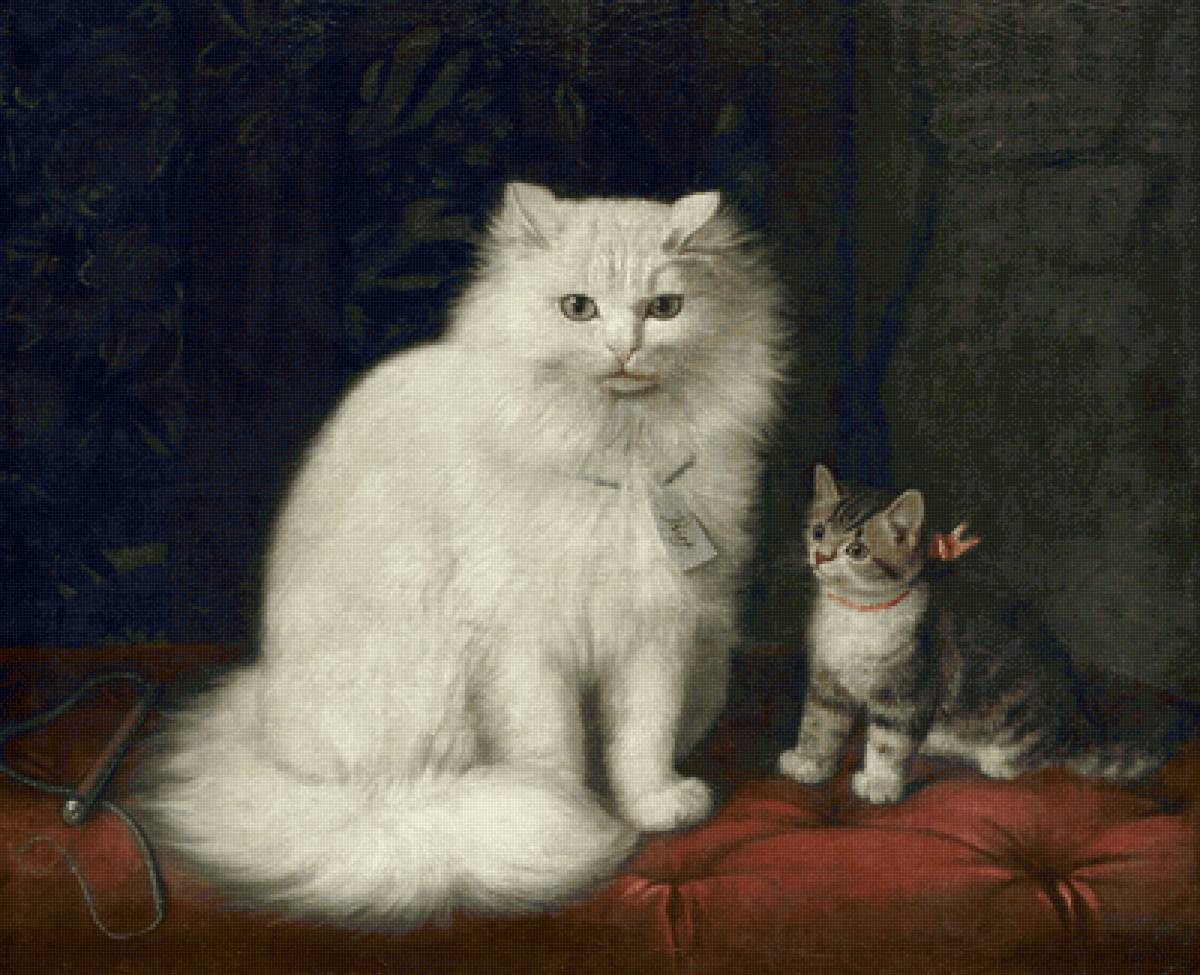 Horatio Henry Couldery. Кошка с котёнком - живопись, котенок, кошка, 19 век - предпросмотр