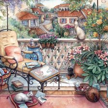 Схема вышивки «КИМ ДЖЕКОБС. УГОЛОК ОТДЫХА НА БАЛКОНЕ»