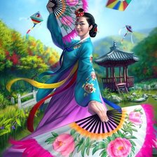 Схема вышивки «Девушка с веером»