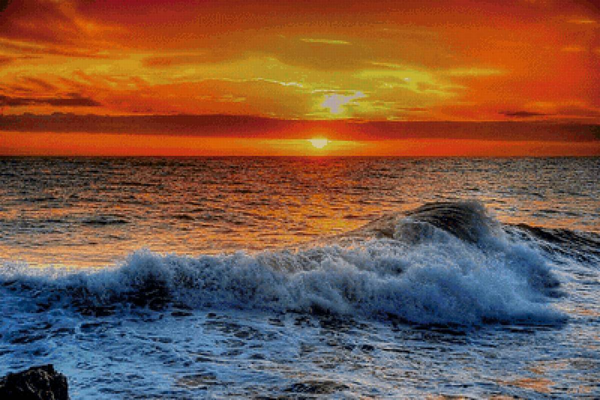 Море на закате - природа, закат, море, волна, небо, пейзаж - предпросмотр