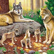 Схема вышивки «Семья волков»