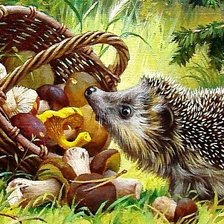 Схема вышивки «Ежик с грибами»