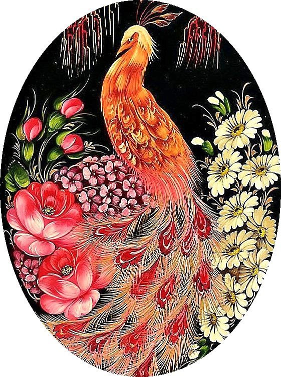 Жар-птица - птицы, цветы - оригинал
