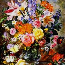 Схема вышивки «Букет и бабочки»