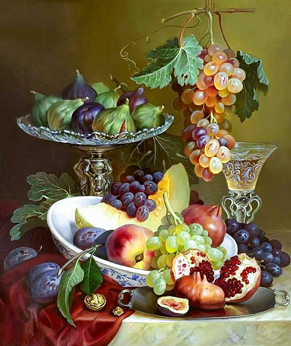 Серия "Натюрморты". - виноград, натюрморт, фрукты, вино - оригинал