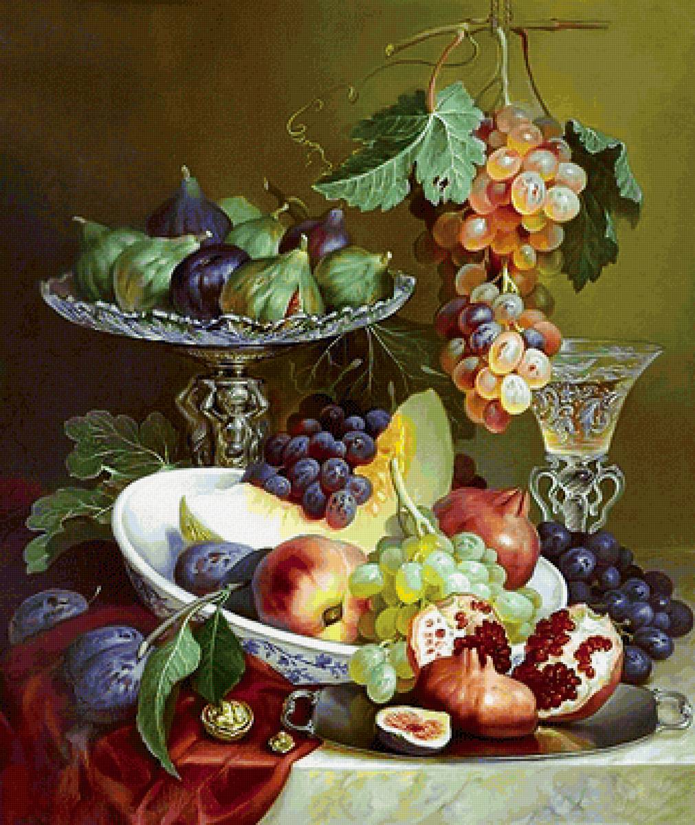 Серия "Натюрморты". - фрукты, вино, натюрморт, виноград - предпросмотр